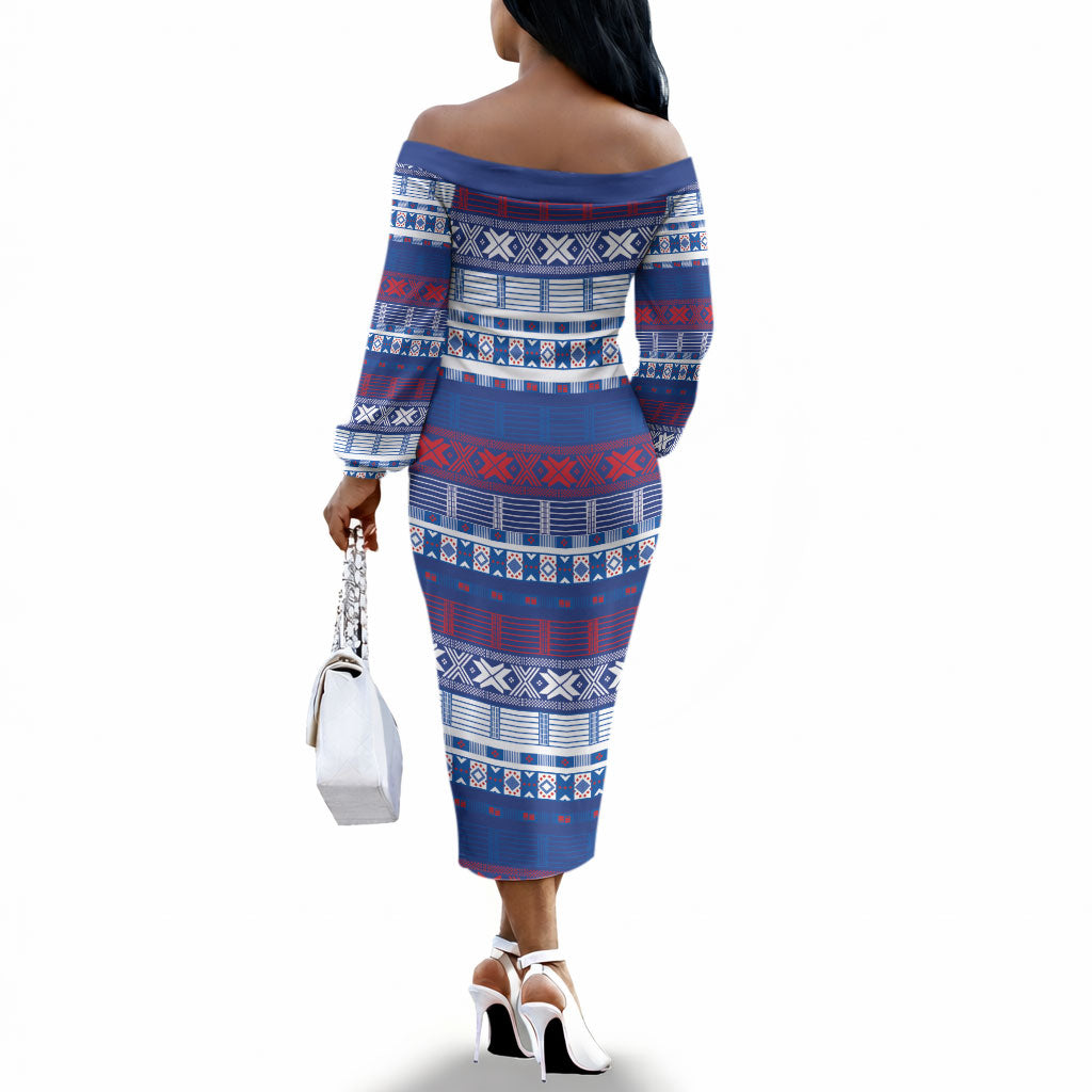Pano De Terra Motifs Cabo Verde Off The Shoulder Long Sleeve Dress Flag Color