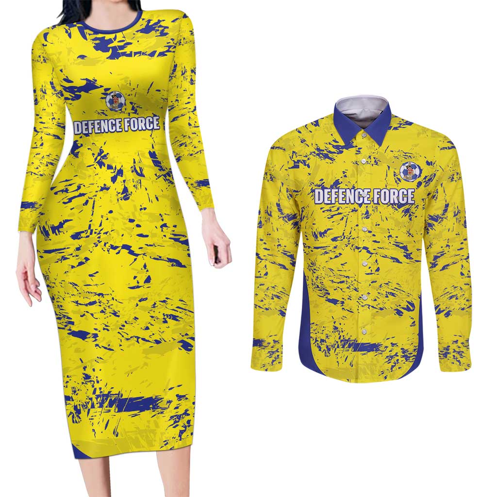 Defence Force Trinidad and Tobago Football Custom Couples Matching Long Sleeve Bodycon Dress and Long Sleeve Button Shirt Go Teteron Boy Grunge Vibe - Wonder Print Shop