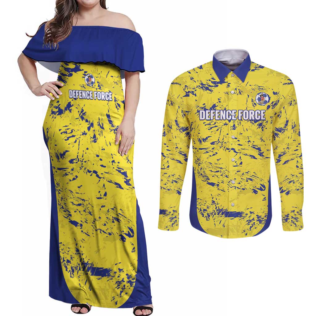 Defence Force Trinidad and Tobago Football Custom Couples Matching Off Shoulder Maxi Dress and Long Sleeve Button Shirt Go Teteron Boy Grunge Vibe - Wonder Print Shop