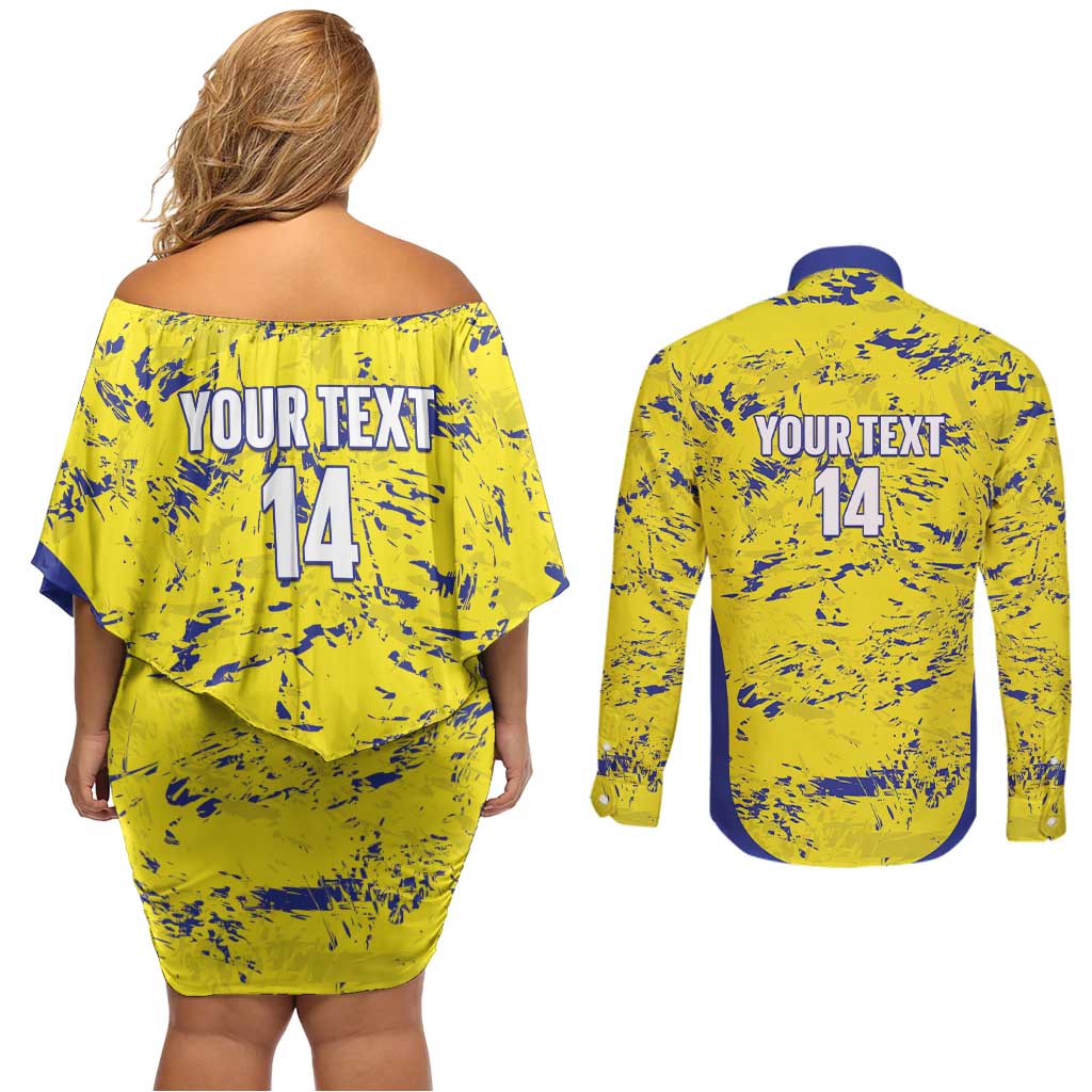 Defence Force Trinidad and Tobago Football Custom Couples Matching Off Shoulder Short Dress and Long Sleeve Button Shirt Go Teteron Boy Grunge Vibe - Wonder Print Shop