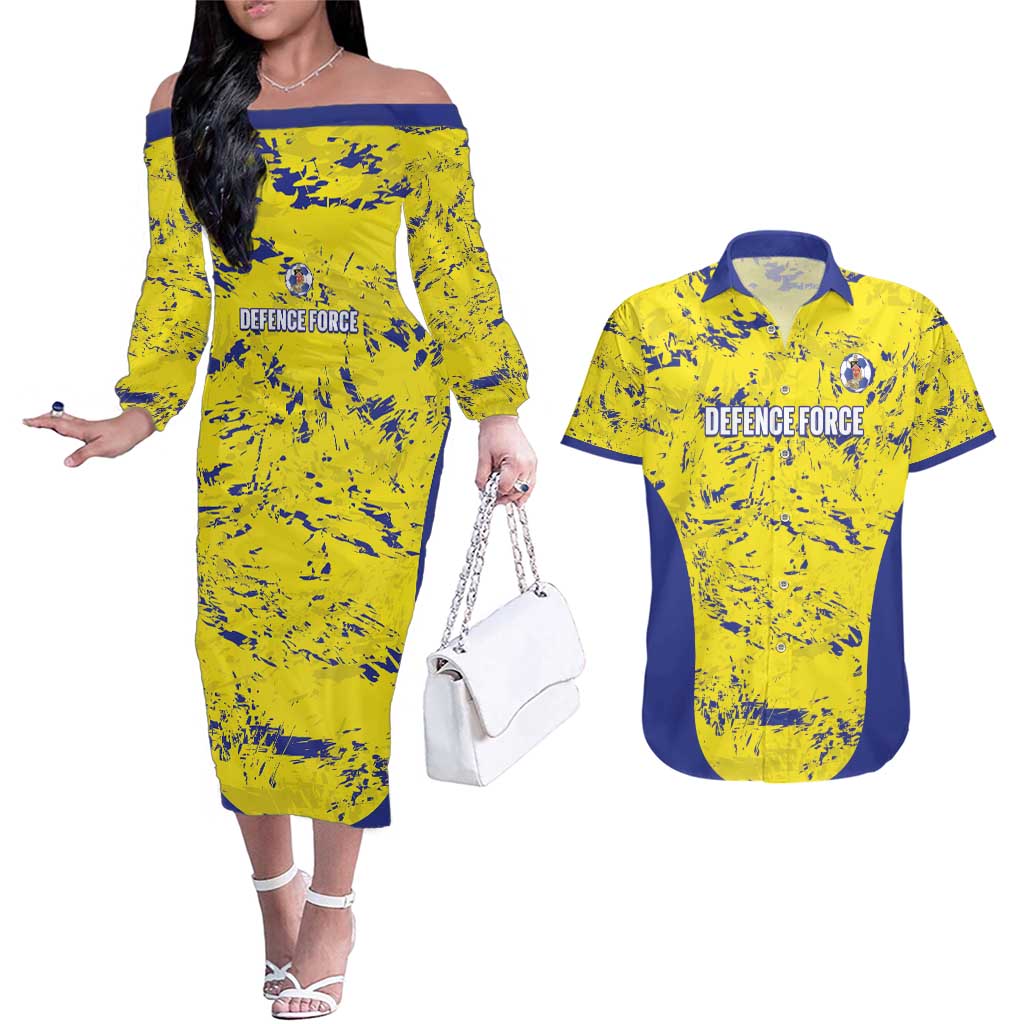 Defence Force Trinidad and Tobago Football Custom Couples Matching Off The Shoulder Long Sleeve Dress and Hawaiian Shirt Go Teteron Boy Grunge Vibe - Wonder Print Shop