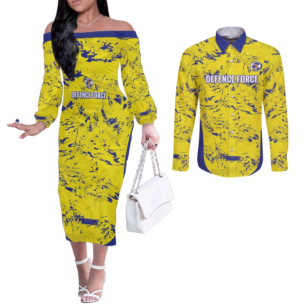 Defence Force Trinidad and Tobago Football Custom Couples Matching Off The Shoulder Long Sleeve Dress and Long Sleeve Button Shirt Go Teteron Boy Grunge Vibe - Wonder Print Shop