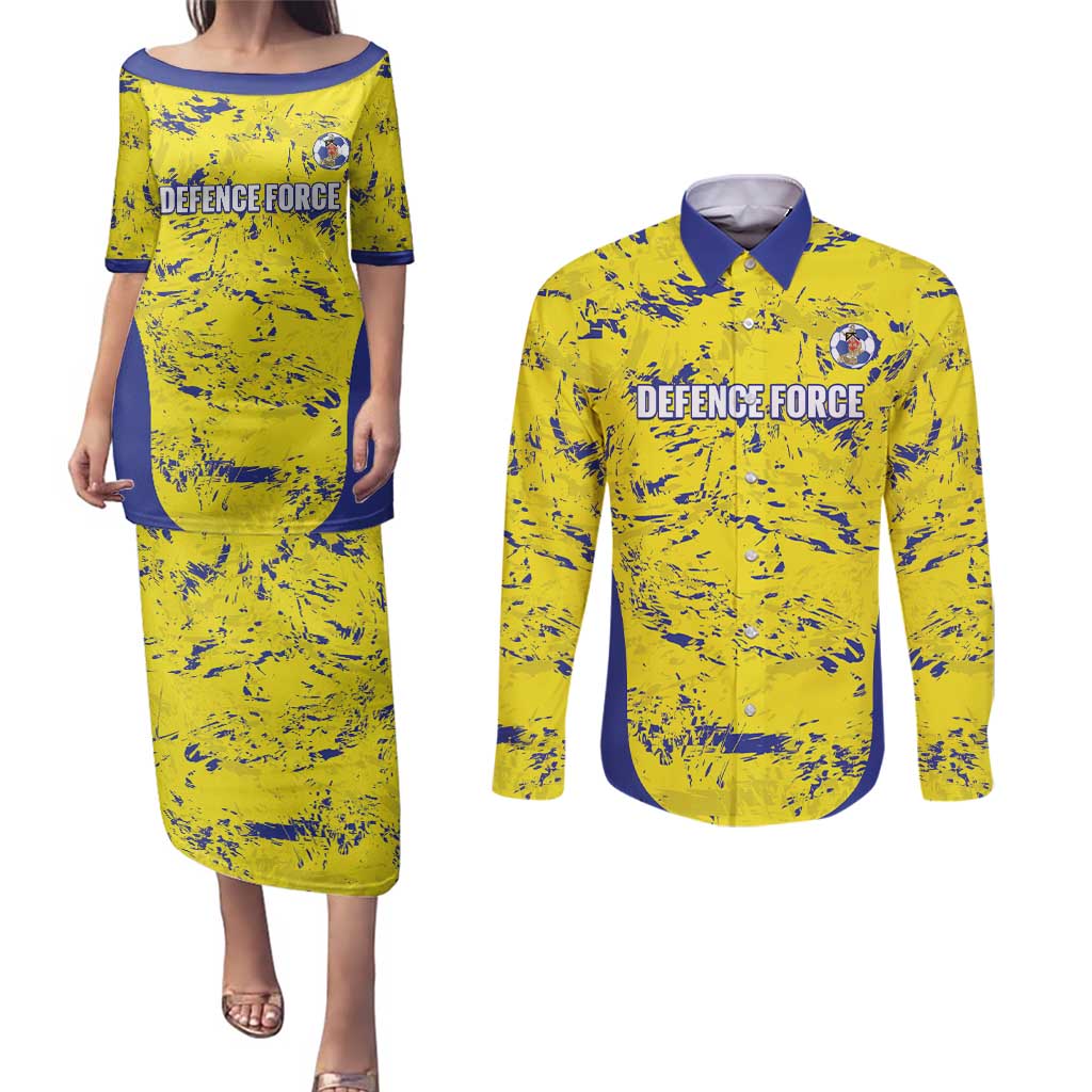 Defence Force Trinidad and Tobago Football Custom Couples Matching Puletasi and Long Sleeve Button Shirt Go Teteron Boy Grunge Vibe - Wonder Print Shop