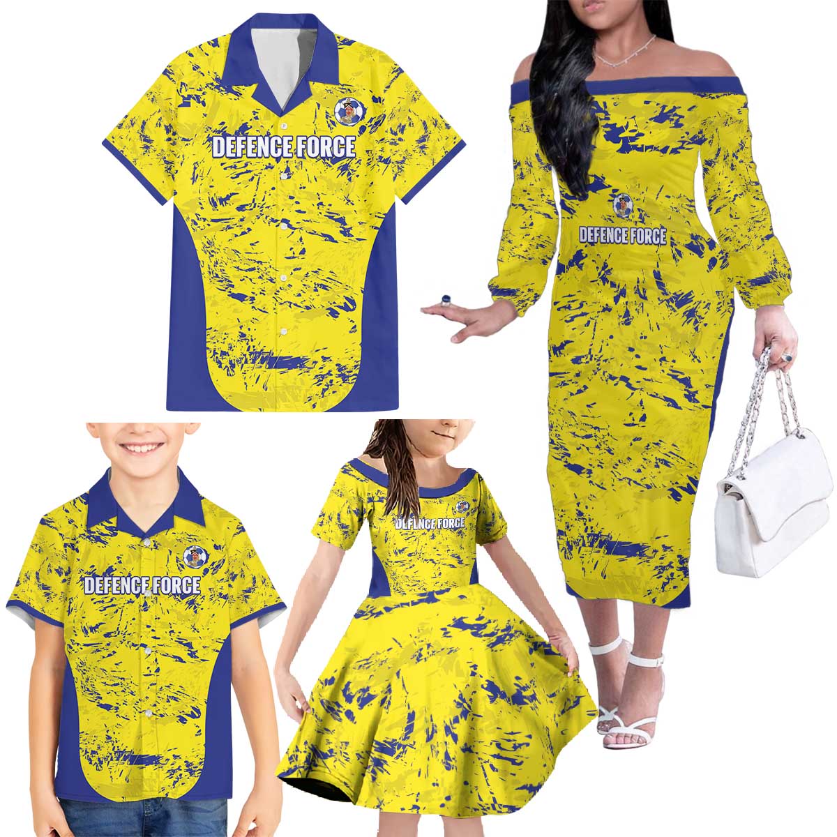 Defence Force Trinidad and Tobago Football Custom Family Matching Off The Shoulder Long Sleeve Dress and Hawaiian Shirt Go Teteron Boy Grunge Vibe - Wonder Print Shop