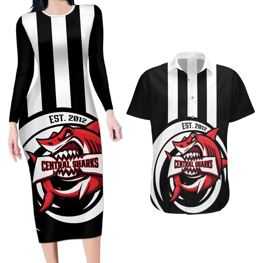 Central Trinidad and Tobago Football Custom Couples Matching Long Sleeve Bodycon Dress and Hawaiian Shirt Come On Sharks Est 2012 - Wonder Print Shop