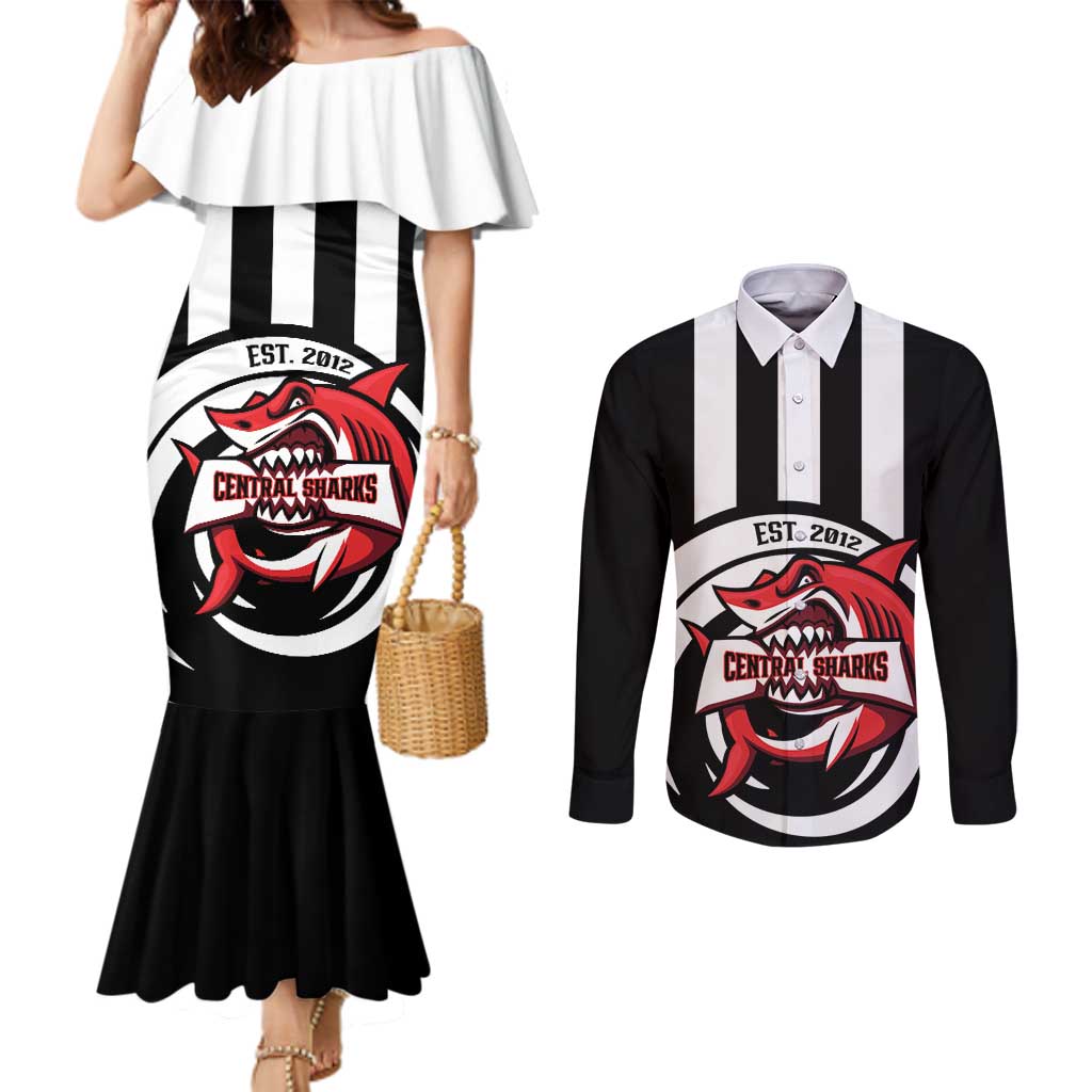 Central Trinidad and Tobago Football Custom Couples Matching Mermaid Dress and Long Sleeve Button Shirt Come On Sharks Est 2012 - Wonder Print Shop