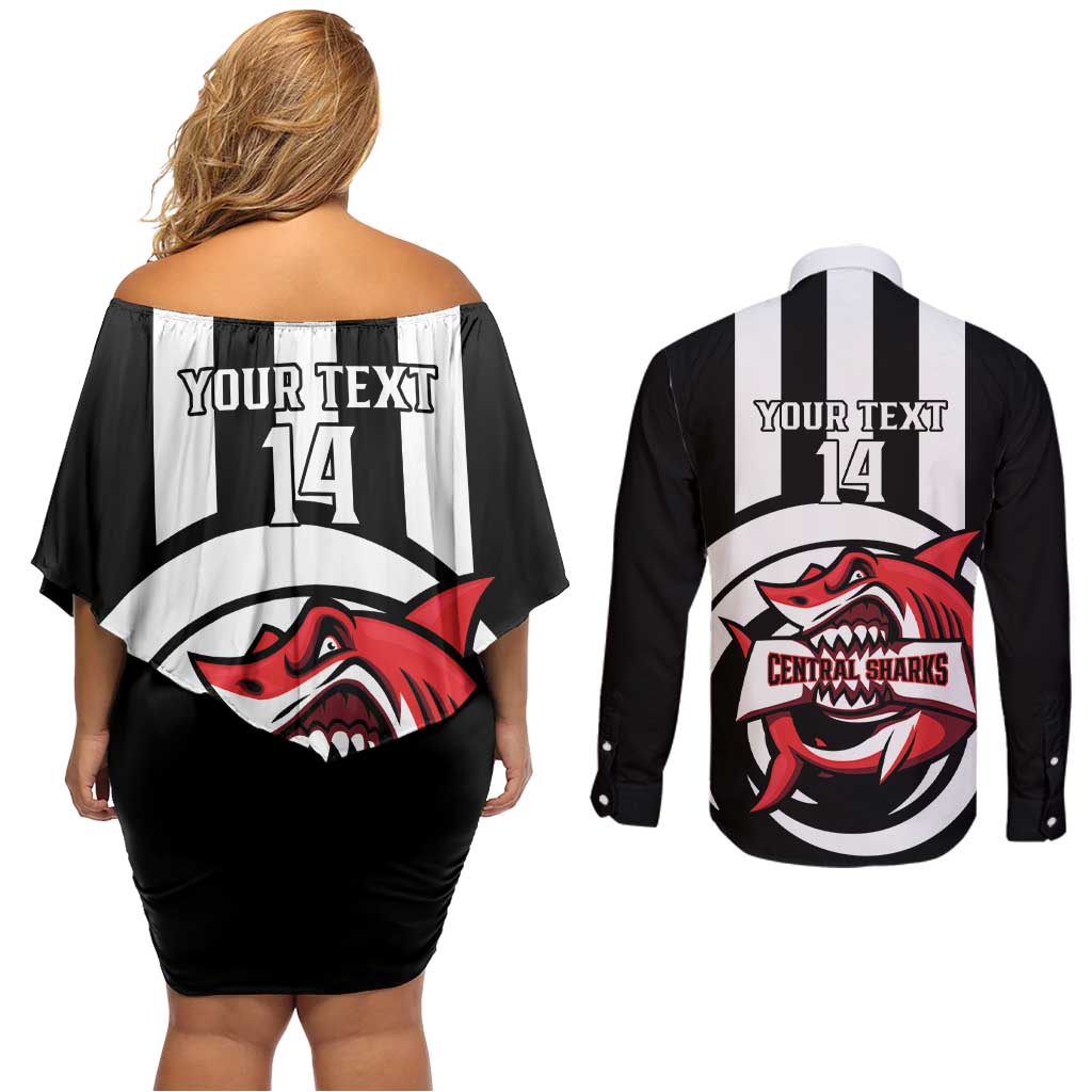 Central Trinidad and Tobago Football Custom Couples Matching Off Shoulder Short Dress and Long Sleeve Button Shirt Come On Sharks Est 2012 - Wonder Print Shop