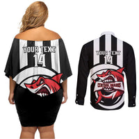 Central Trinidad and Tobago Football Custom Couples Matching Off Shoulder Short Dress and Long Sleeve Button Shirt Come On Sharks Est 2012 - Wonder Print Shop