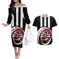 Central Trinidad and Tobago Football Custom Couples Matching Off The Shoulder Long Sleeve Dress and Hawaiian Shirt Come On Sharks Est 2012 - Wonder Print Shop