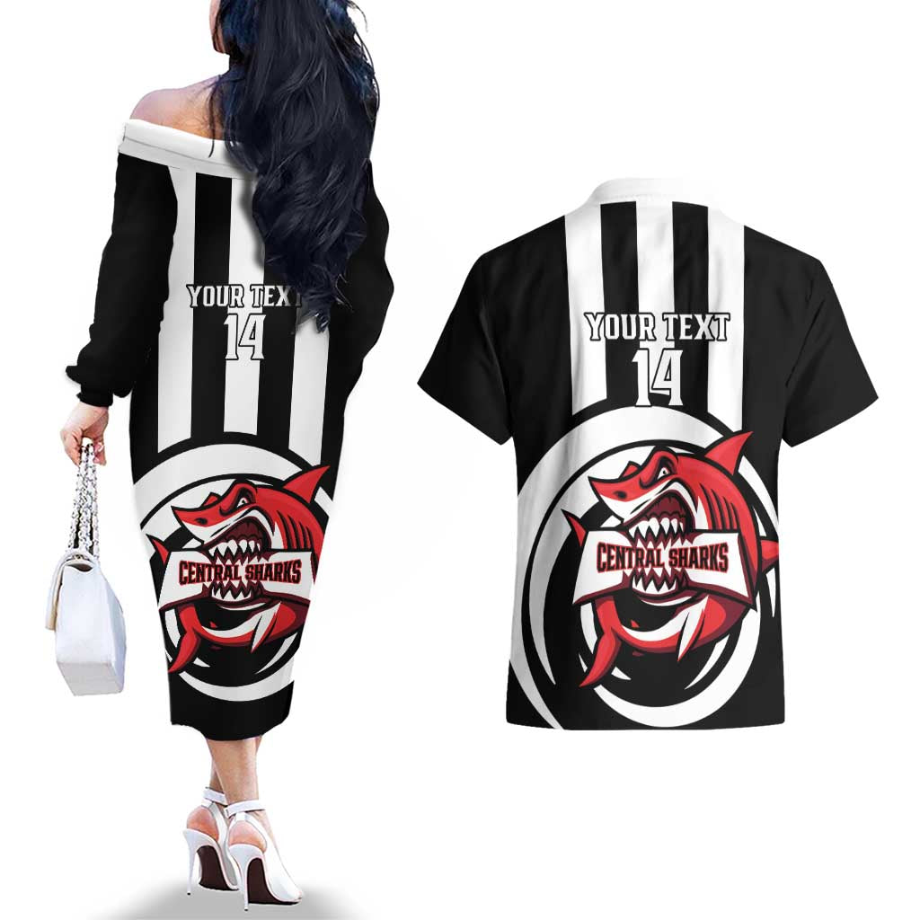 Central Trinidad and Tobago Football Custom Couples Matching Off The Shoulder Long Sleeve Dress and Hawaiian Shirt Come On Sharks Est 2012 - Wonder Print Shop