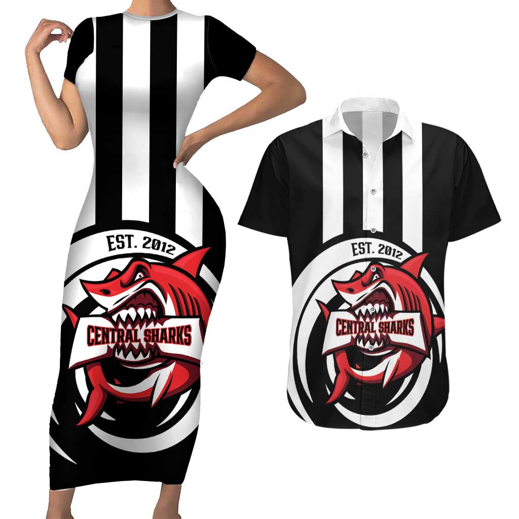 Central Trinidad and Tobago Football Custom Couples Matching Short Sleeve Bodycon Dress and Hawaiian Shirt Come On Sharks Est 2012 - Wonder Print Shop
