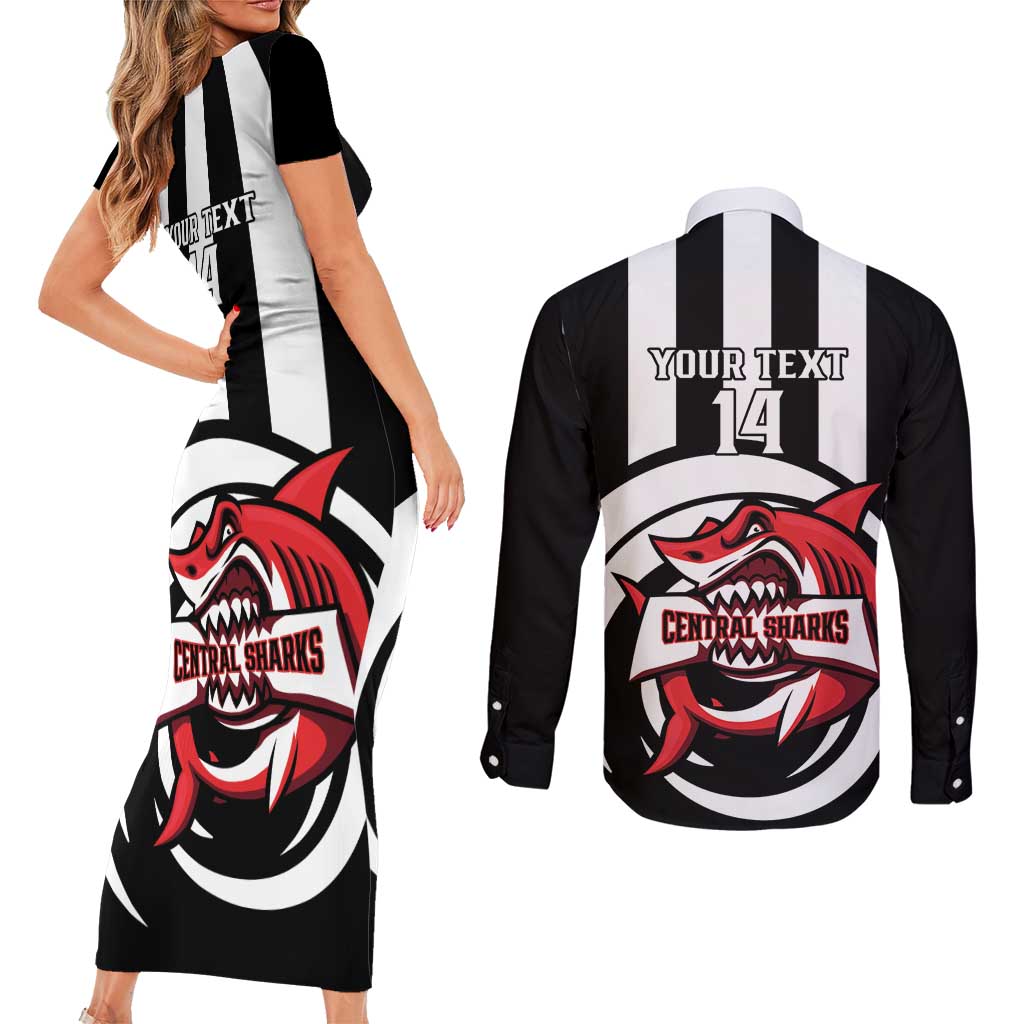 Central Trinidad and Tobago Football Custom Couples Matching Short Sleeve Bodycon Dress and Long Sleeve Button Shirt Come On Sharks Est 2012 - Wonder Print Shop