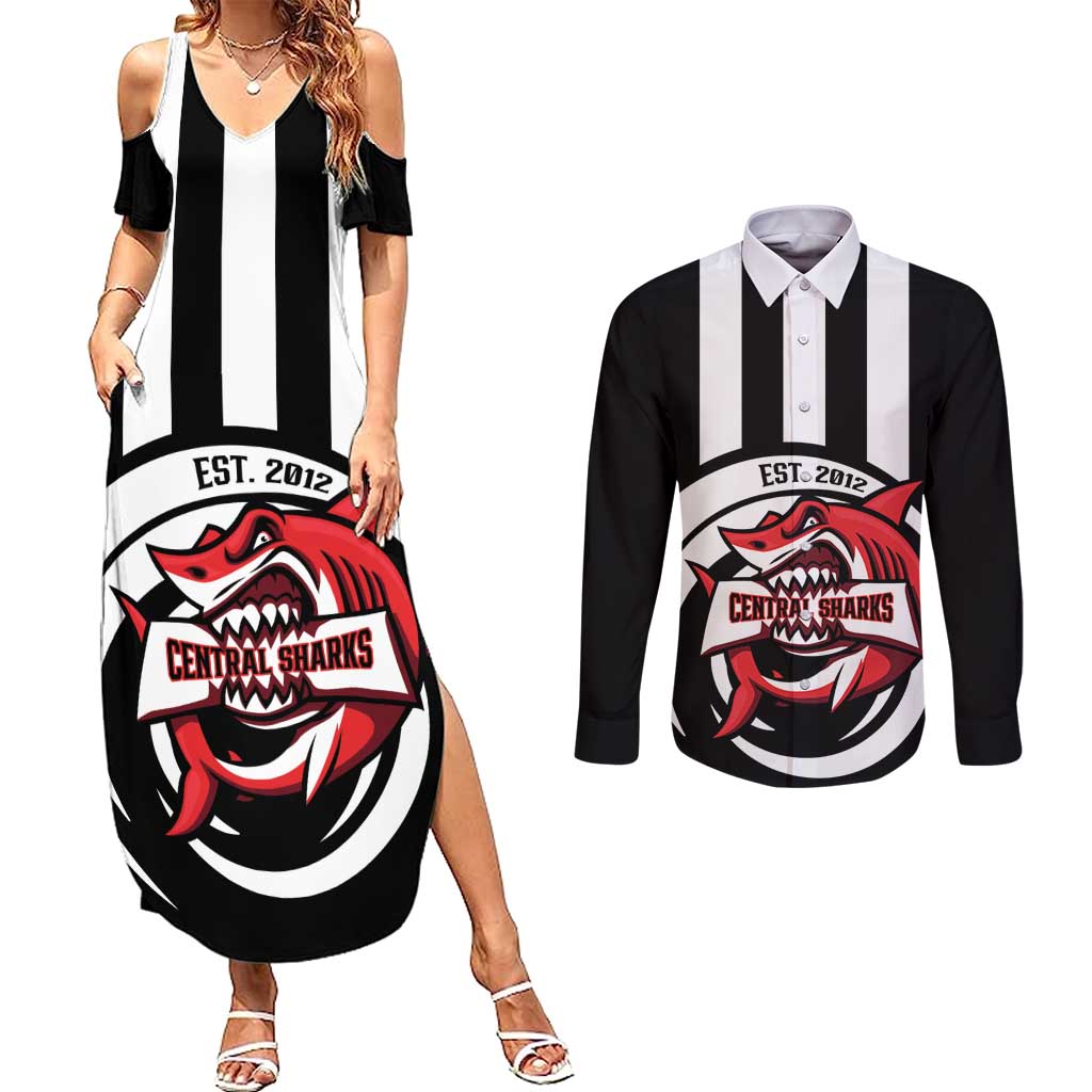 Central Trinidad and Tobago Football Custom Couples Matching Summer Maxi Dress and Long Sleeve Button Shirt Come On Sharks Est 2012 - Wonder Print Shop