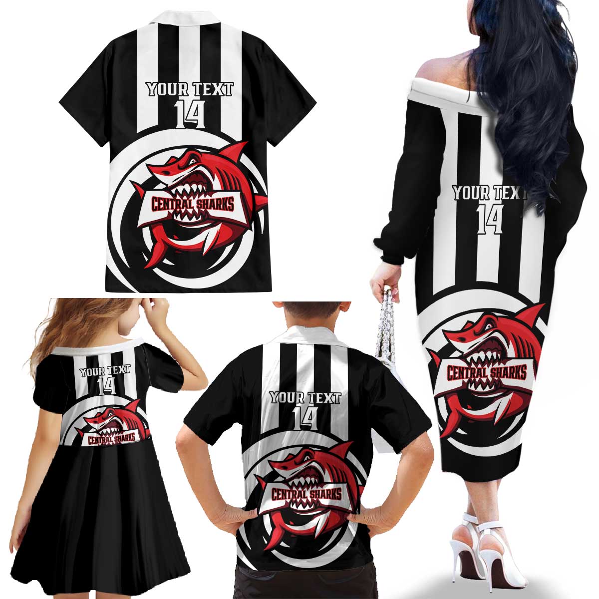 Central Trinidad and Tobago Football Custom Family Matching Off The Shoulder Long Sleeve Dress and Hawaiian Shirt Come On Sharks Est 2012 - Wonder Print Shop