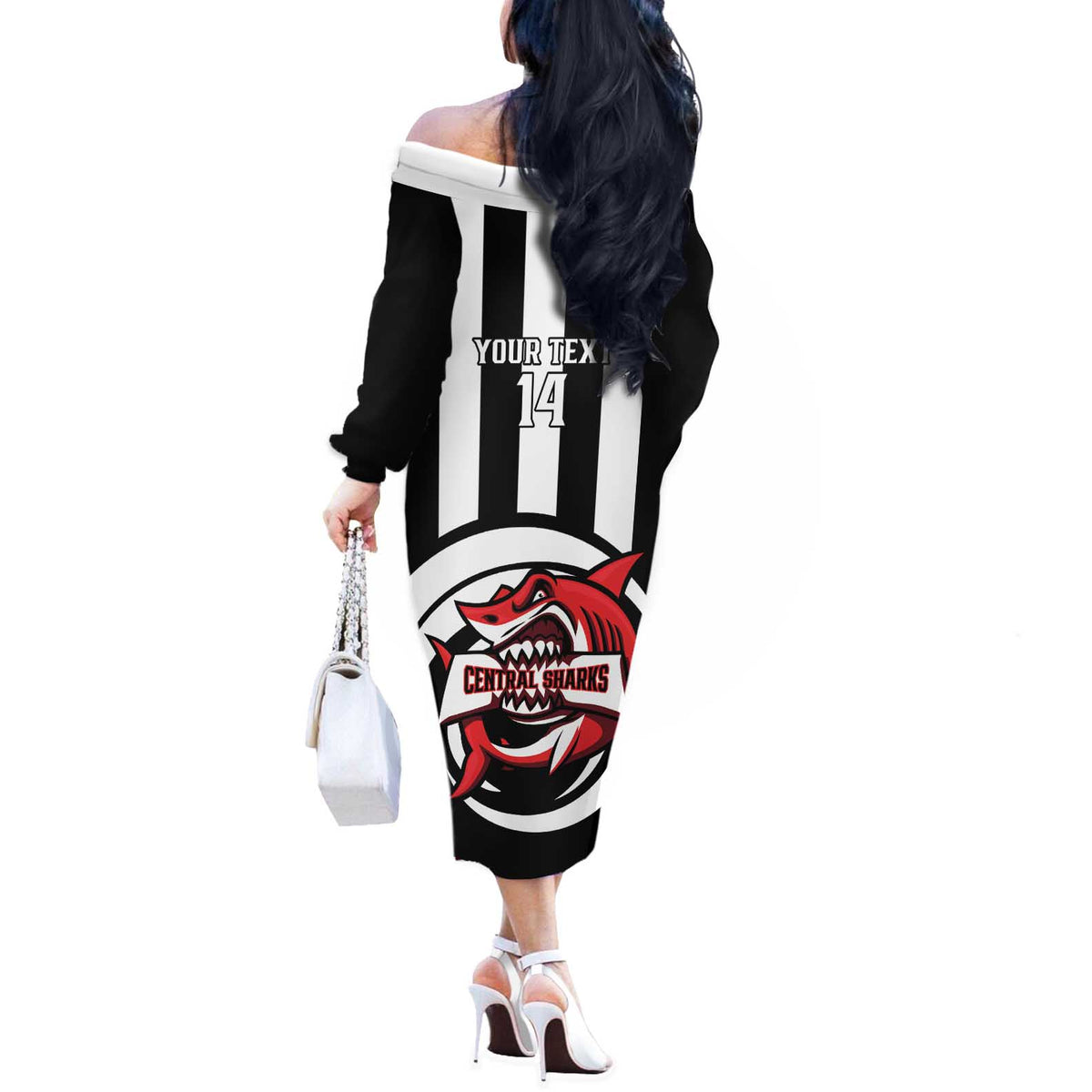 Central Trinidad and Tobago Football Custom Off The Shoulder Long Sleeve Dress Come On Sharks Est 2012 - Wonder Print Shop