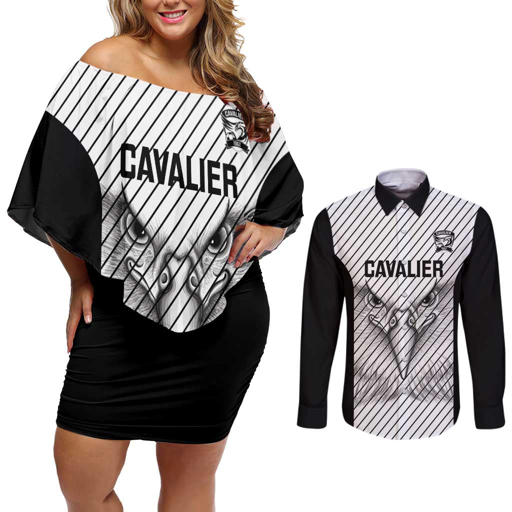 Cavalier Jamaica Football Custom Couples Matching Off Shoulder Short Dress and Long Sleeve Button Shirt Come On Eagles - Wonder Print Shop