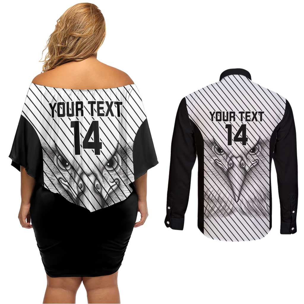 Cavalier Jamaica Football Custom Couples Matching Off Shoulder Short Dress and Long Sleeve Button Shirt Come On Eagles - Wonder Print Shop