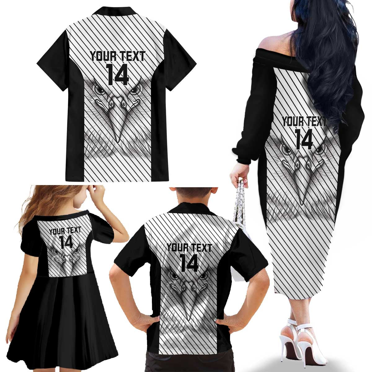 Cavalier Jamaica Football Custom Family Matching Off The Shoulder Long Sleeve Dress and Hawaiian Shirt Come On Eagles - Wonder Print Shop