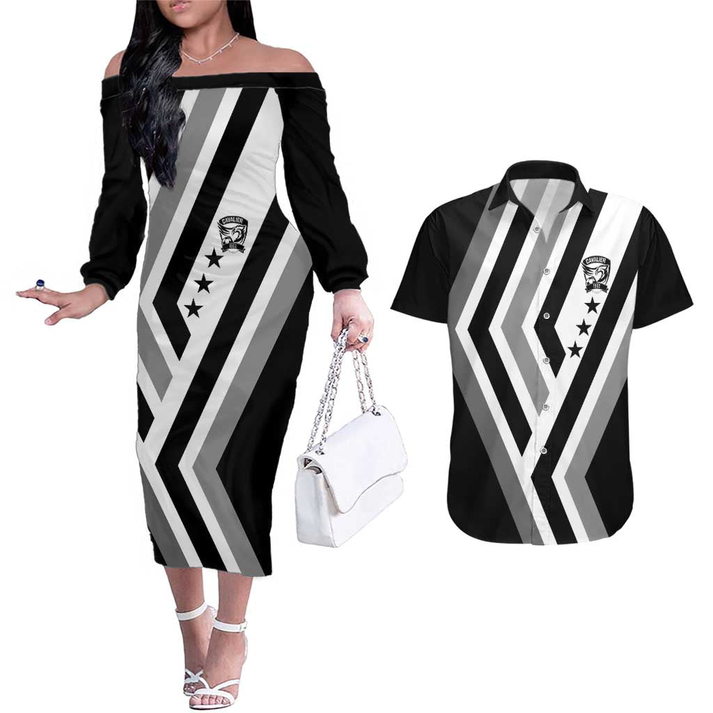 Cavalier Jamaica Football Custom Couples Matching Off The Shoulder Long Sleeve Dress and Hawaiian Shirt Est 1962 Go Champions - Wonder Print Shop