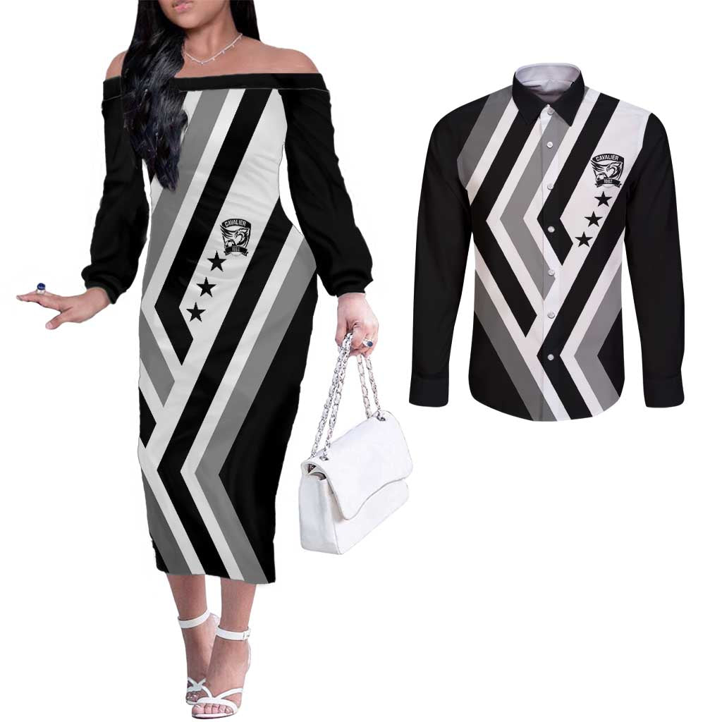 Cavalier Jamaica Football Custom Couples Matching Off The Shoulder Long Sleeve Dress and Long Sleeve Button Shirt Est 1962 Go Champions - Wonder Print Shop