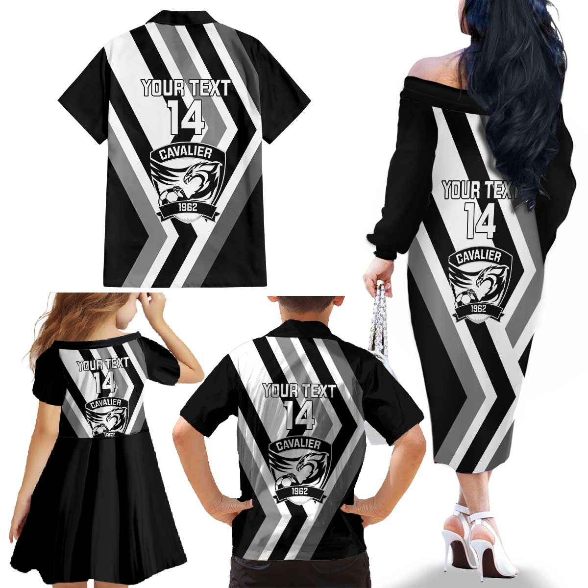 Cavalier Jamaica Football Custom Family Matching Off The Shoulder Long Sleeve Dress and Hawaiian Shirt Est 1962 Go Champions - Wonder Print Shop