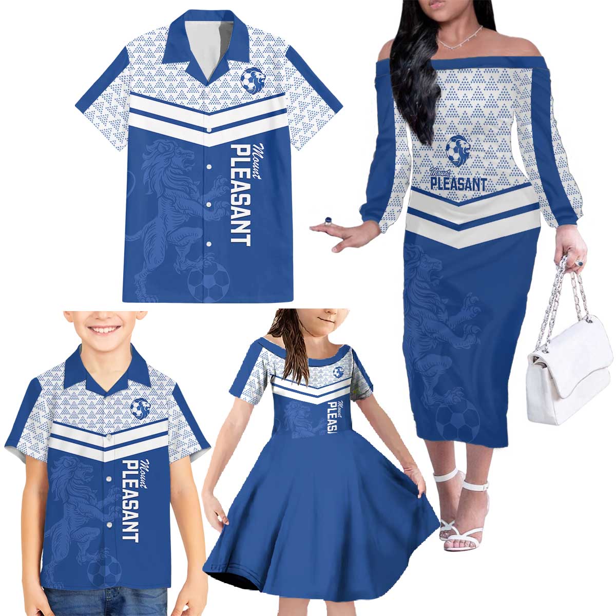 Mount Pleasant Jamaica Football Custom Family Matching Off The Shoulder Long Sleeve Dress and Hawaiian Shirt Come On Stush - Wonder Print Shop