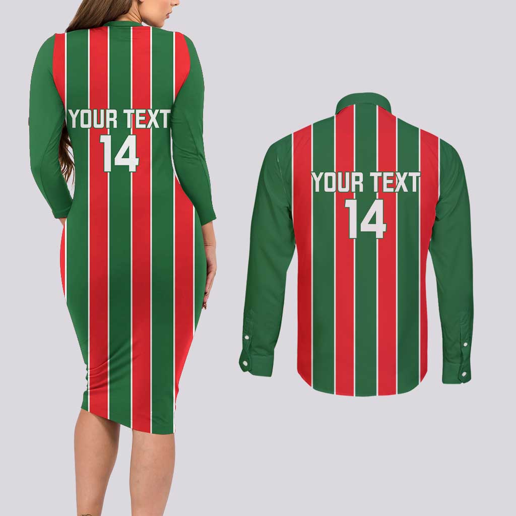 Robinhood Suriname Football Custom Couples Matching Long Sleeve Bodycon Dress and Long Sleeve Button Shirt Go Geen Strijd - Wonder Print Shop