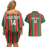 Robinhood Suriname Football Custom Couples Matching Off Shoulder Short Dress and Hawaiian Shirt Go Geen Strijd - Wonder Print Shop