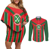 Robinhood Suriname Football Custom Couples Matching Off Shoulder Short Dress and Long Sleeve Button Shirt Go Geen Strijd - Wonder Print Shop