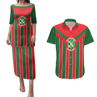 Robinhood Suriname Football Custom Couples Matching Puletasi and Hawaiian Shirt Go Geen Strijd - Wonder Print Shop