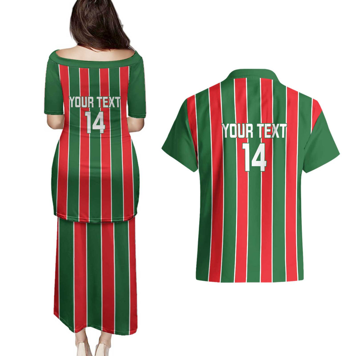 Robinhood Suriname Football Custom Couples Matching Puletasi and Hawaiian Shirt Go Geen Strijd - Wonder Print Shop