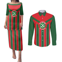 Robinhood Suriname Football Custom Couples Matching Puletasi and Long Sleeve Button Shirt Go Geen Strijd - Wonder Print Shop