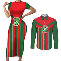 Robinhood Suriname Football Custom Couples Matching Short Sleeve Bodycon Dress and Long Sleeve Button Shirt Go Geen Strijd - Wonder Print Shop