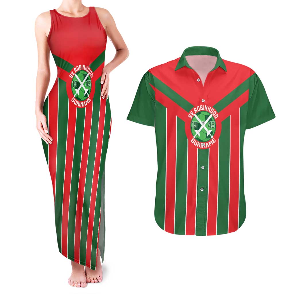 Robinhood Suriname Football Custom Couples Matching Tank Maxi Dress and Hawaiian Shirt Go Geen Strijd - Wonder Print Shop