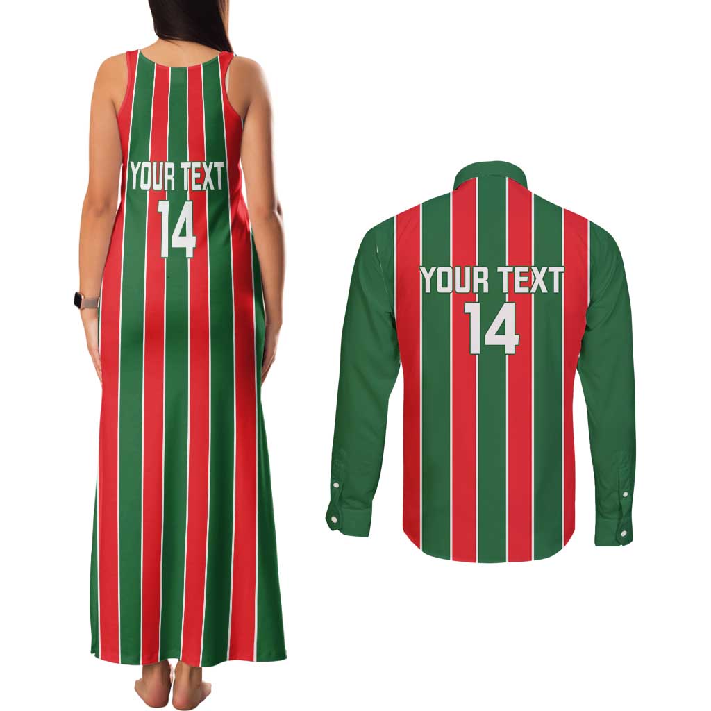 Robinhood Suriname Football Custom Couples Matching Tank Maxi Dress and Long Sleeve Button Shirt Go Geen Strijd - Wonder Print Shop