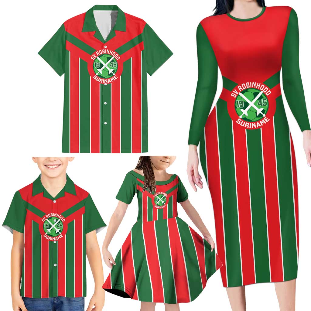Robinhood Suriname Football Custom Family Matching Long Sleeve Bodycon Dress and Hawaiian Shirt Go Geen Strijd - Wonder Print Shop