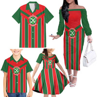 Robinhood Suriname Football Custom Family Matching Off The Shoulder Long Sleeve Dress and Hawaiian Shirt Go Geen Strijd - Wonder Print Shop
