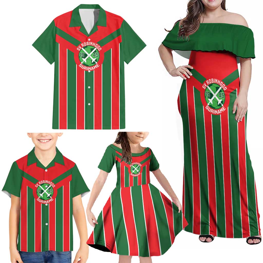 Robinhood Suriname Football Custom Family Matching Off Shoulder Maxi Dress and Hawaiian Shirt Go Geen Strijd - Wonder Print Shop