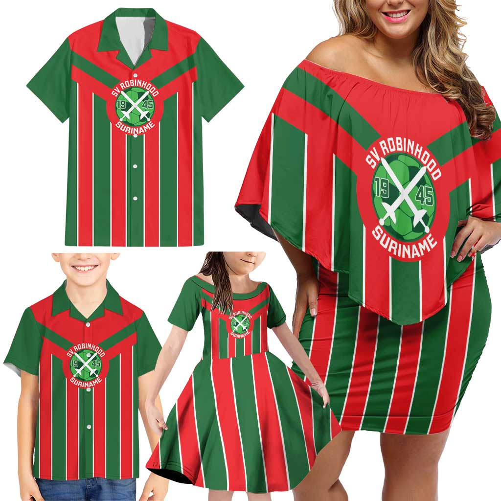 Robinhood Suriname Football Custom Family Matching Off Shoulder Short Dress and Hawaiian Shirt Go Geen Strijd - Wonder Print Shop