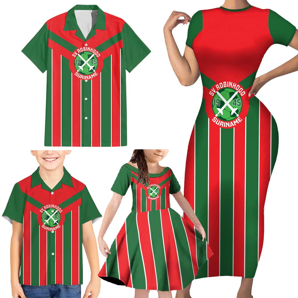 Robinhood Suriname Football Custom Family Matching Short Sleeve Bodycon Dress and Hawaiian Shirt Go Geen Strijd - Wonder Print Shop
