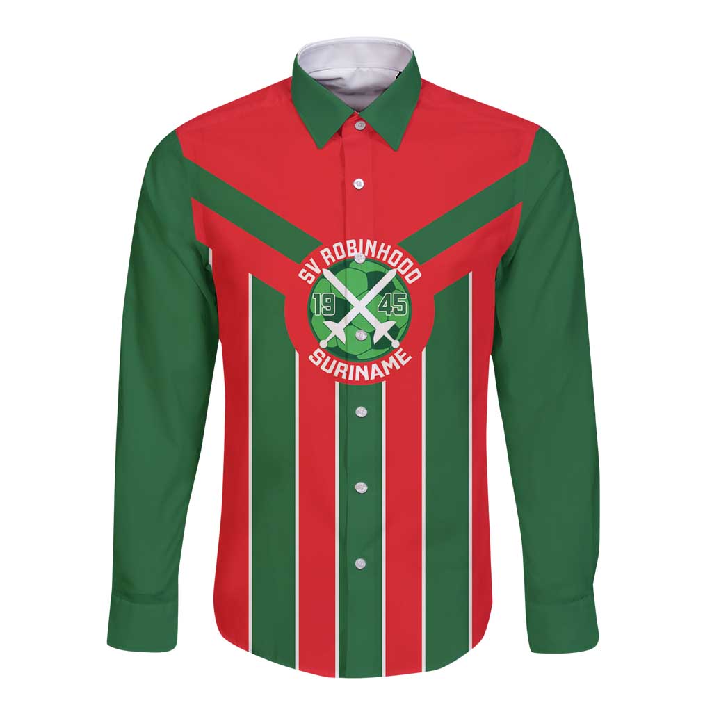 Robinhood Suriname Football Custom Long Sleeve Button Shirt Go Geen Strijd - Wonder Print Shop
