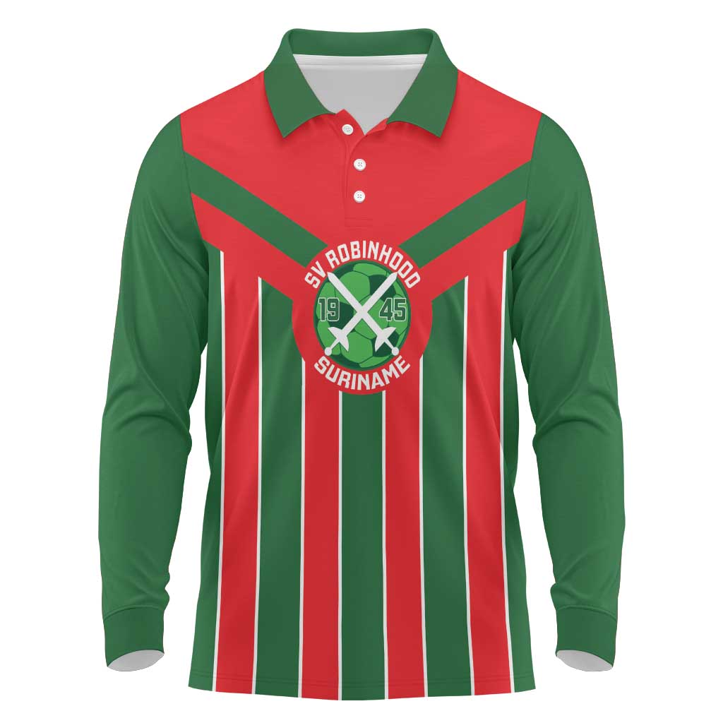 Robinhood Suriname Football Custom Long Sleeve Polo Shirt Go Geen Strijd - Wonder Print Shop
