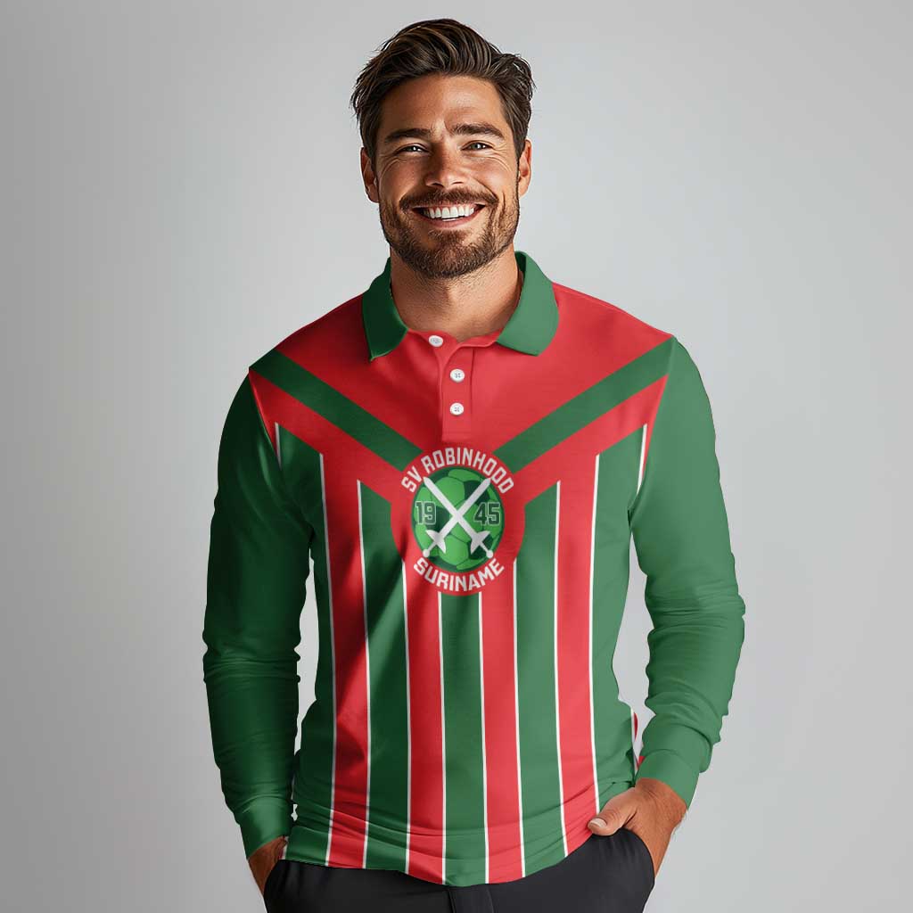 Robinhood Suriname Football Custom Long Sleeve Polo Shirt Go Geen Strijd - Wonder Print Shop
