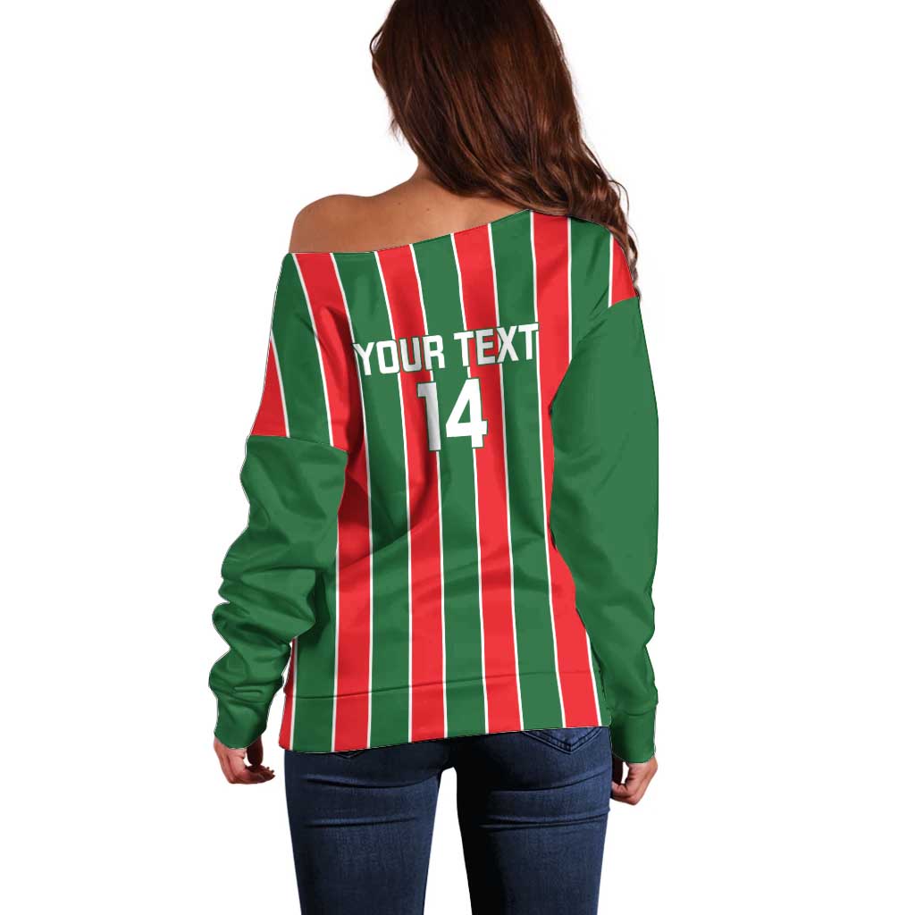 Robinhood Suriname Football Custom Off Shoulder Sweater Go Geen Strijd - Wonder Print Shop