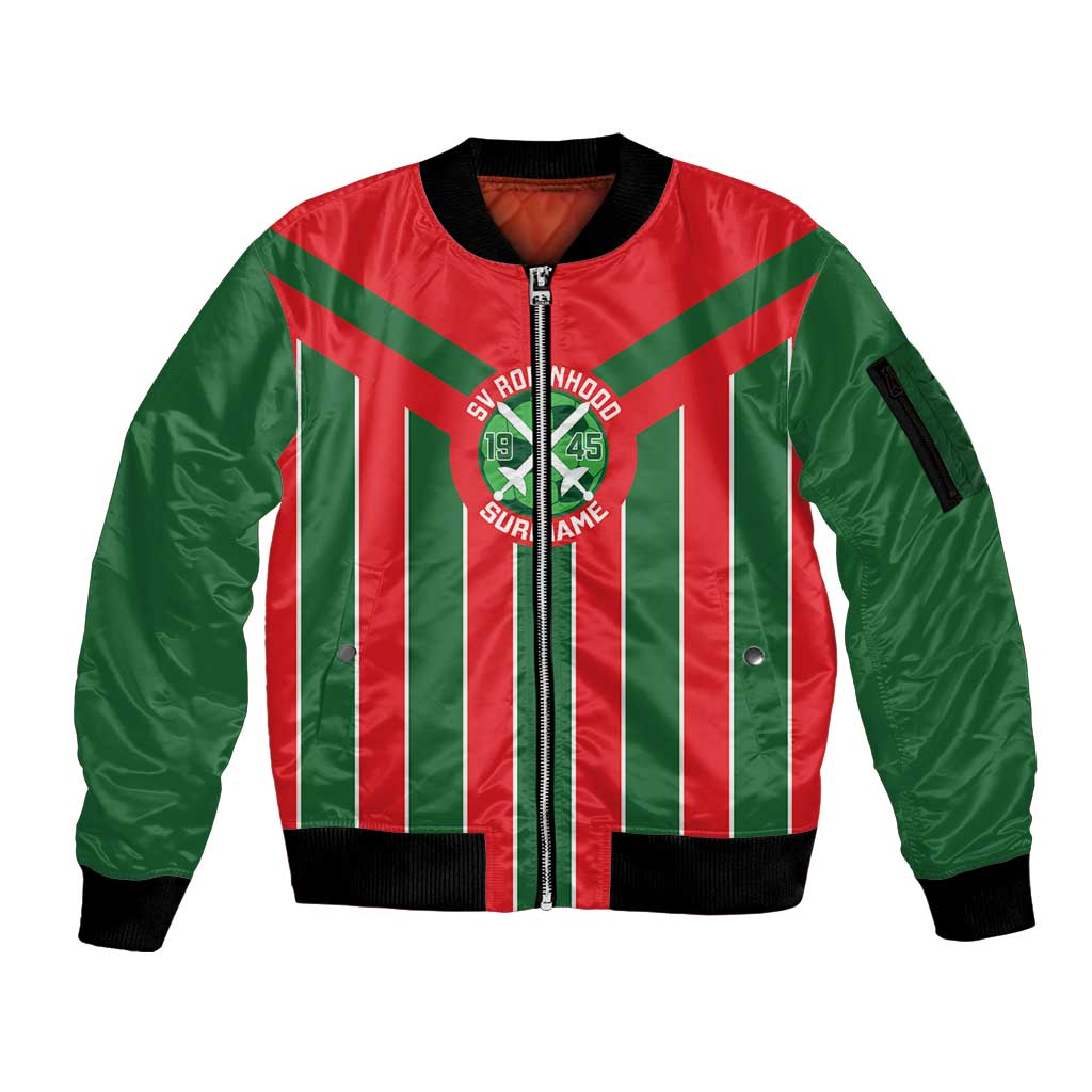 Robinhood Suriname Football Custom Sleeve Zip Bomber Jacket Go Geen Strijd - Wonder Print Shop
