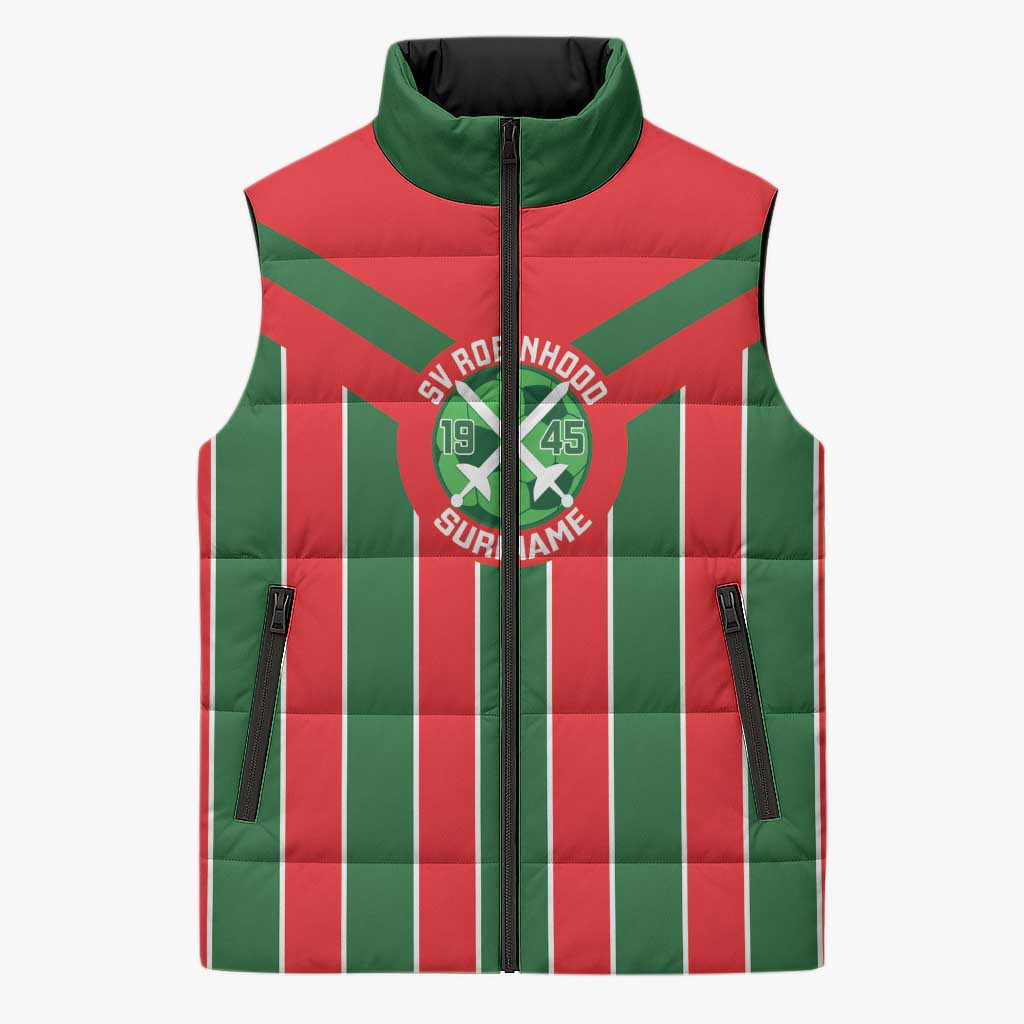 Robinhood Suriname Football Custom Sleeveless Puffer Jacket Go Geen Strijd - Wonder Print Shop