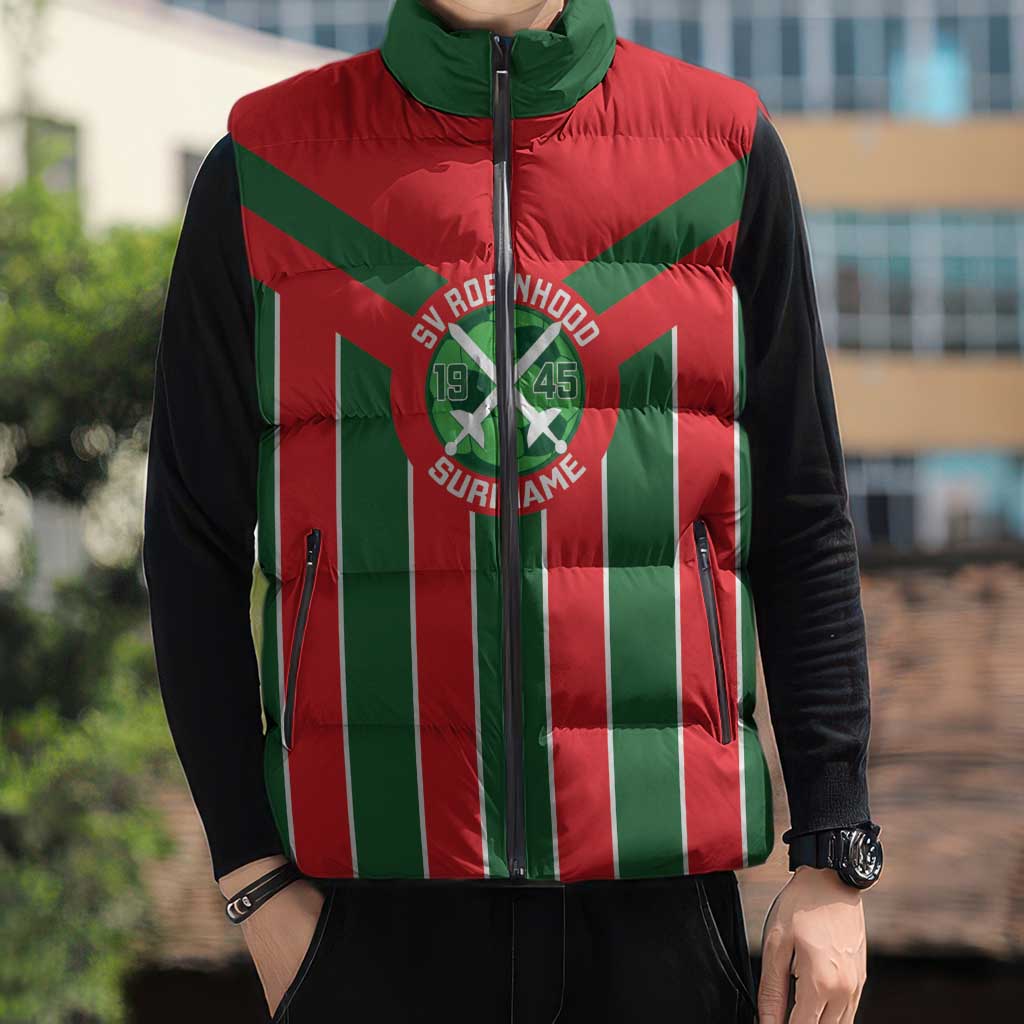 Robinhood Suriname Football Custom Sleeveless Puffer Jacket Go Geen Strijd - Wonder Print Shop