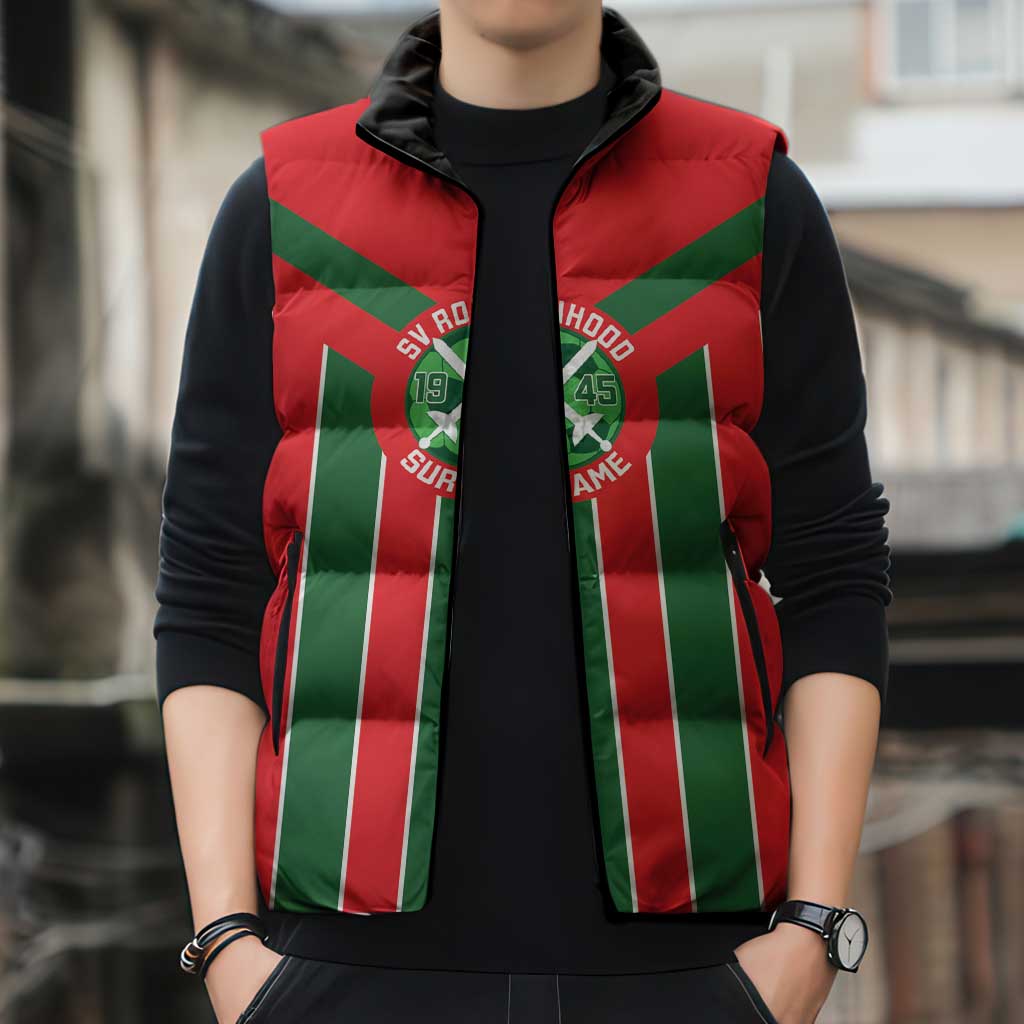 Robinhood Suriname Football Custom Sleeveless Puffer Jacket Go Geen Strijd - Wonder Print Shop