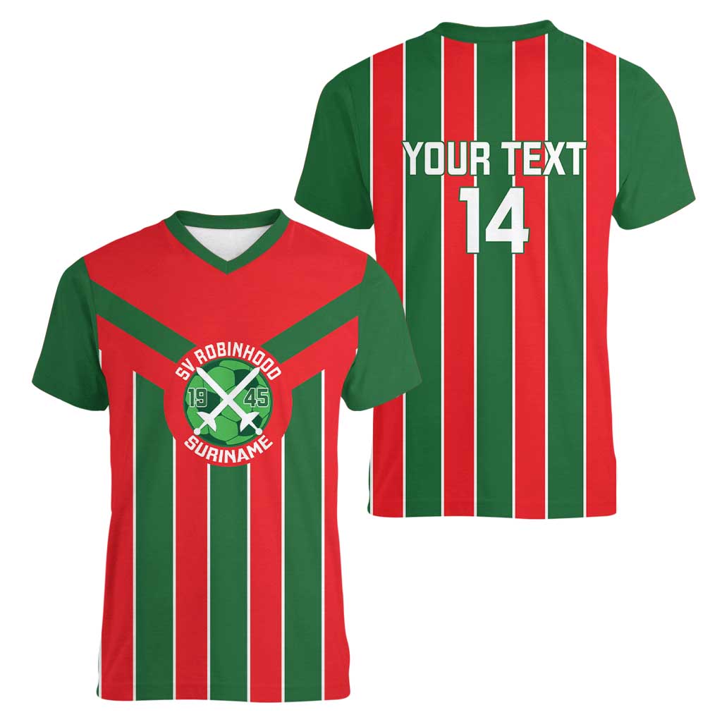 Robinhood Suriname Football Custom Women V-Neck T-Shirt Go Geen Strijd - Wonder Print Shop