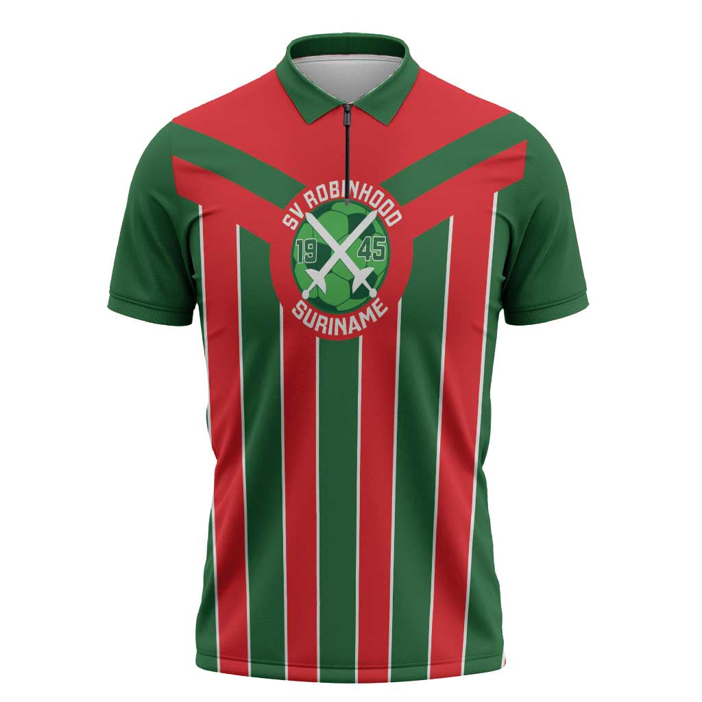 Robinhood Suriname Football Custom Zipper Polo Shirt Go Geen Strijd - Wonder Print Shop